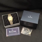 Nib Bulova Marine Star Quartz Men's Watch 35MM Gold Dial Day/date 92D25 New. Price: $300.00.